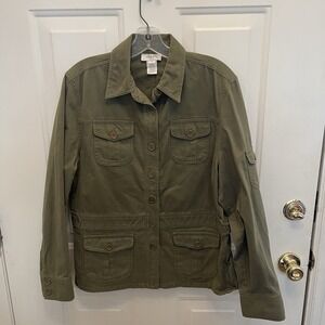 Jones Sport Military Style Button-Up Jacket Army Green Womens Large‎